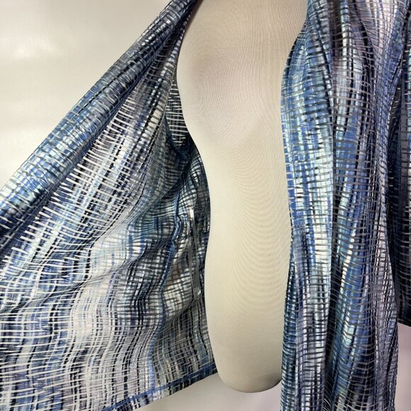 Kasper Size L Blue Sheer Open-Front Cardigan Jacket 3/4 Sleeves - Picture 6 of 12